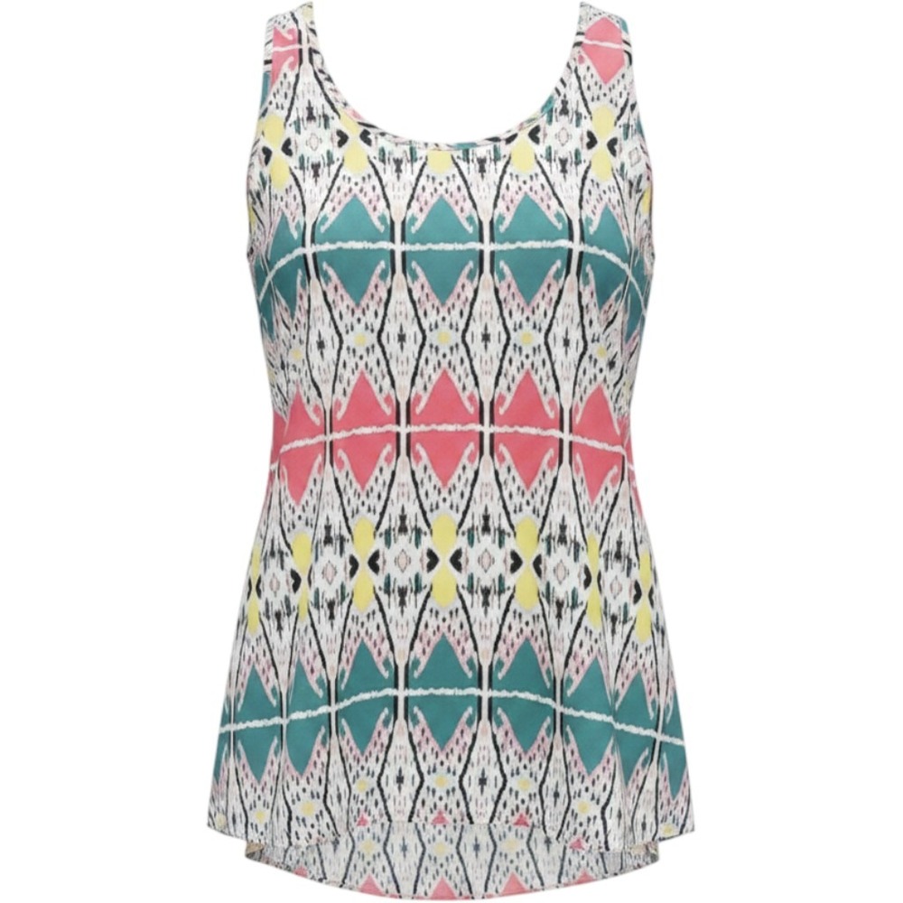 Zoa New‎ York Womens Geometric Ikat Print Sleeveless Tank Top Teal Coral Size S